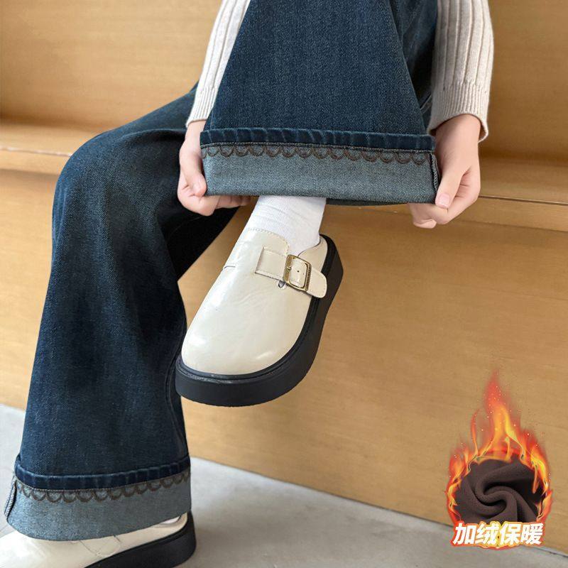 女童裤子加绒牛仔裤2025新款女大童秋季休闲阔腿裤儿童秋冬直筒裤,女装/女士精品,大码裤装,淘宝优惠券,粉丝福利购,淘宝优惠卷