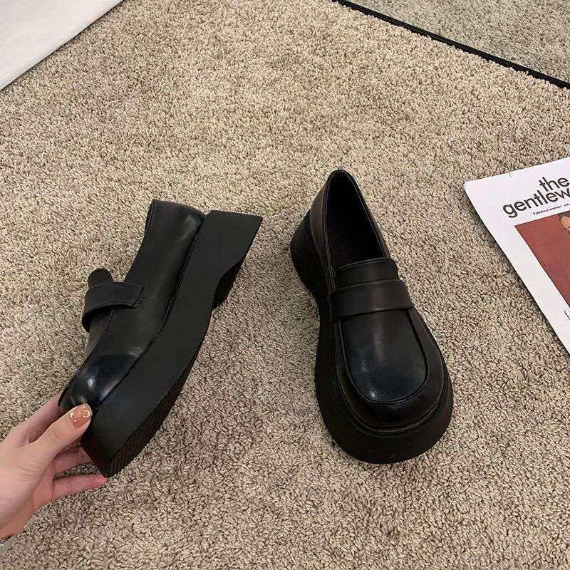 英伦风圆头复古乐福鞋学生平底松糕厚底增高洛丽塔jk小皮鞋女单鞋