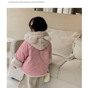 韩系儿童羽绒棉服男童女童加绒加厚连帽保暖宝宝棉袄小童外套冬款