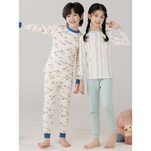 2025纯棉男童保暖内衣中领女童秋衣秋裤中小童打底棉毛衫冬季