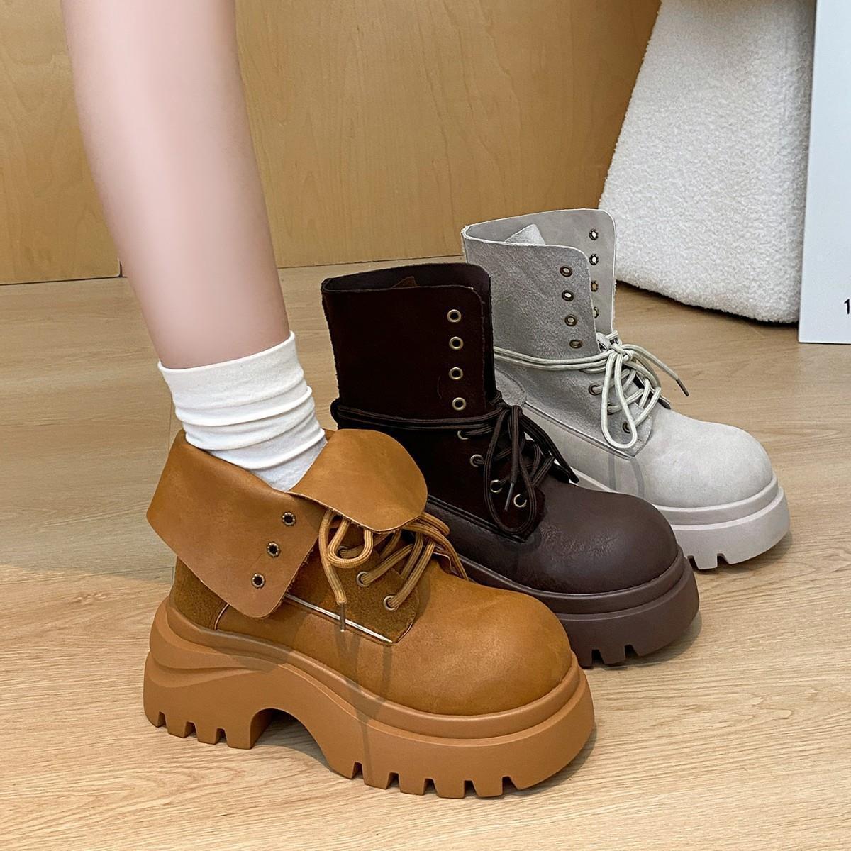 女鞋复古风厚底切尔西靴女软皮大黄靴2025秋冬季新款圆头时尚百搭