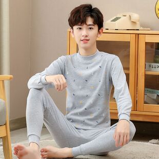 青少年初中生内衣男童秋衣秋裤套装儿童中大童薄款男孩棉毛衫套装