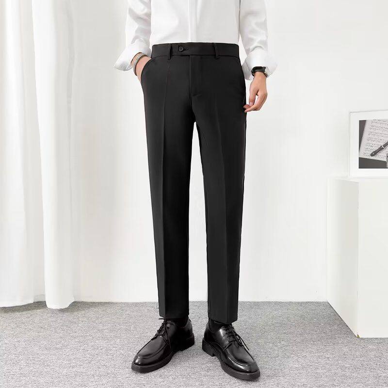 裤子男秋冬加绒加厚新款九分小西裤男士修身垂感西装裤休闲长裤潮