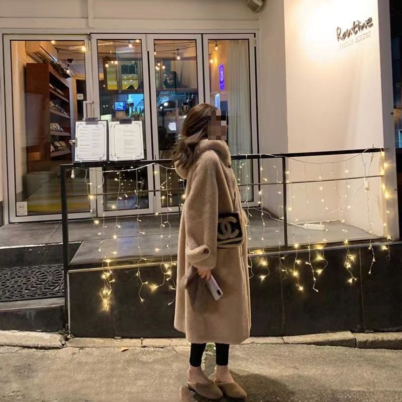 水貂绒连帽大衣加厚皮毛一体中长款过膝獭兔毛皮外套女冬季新款