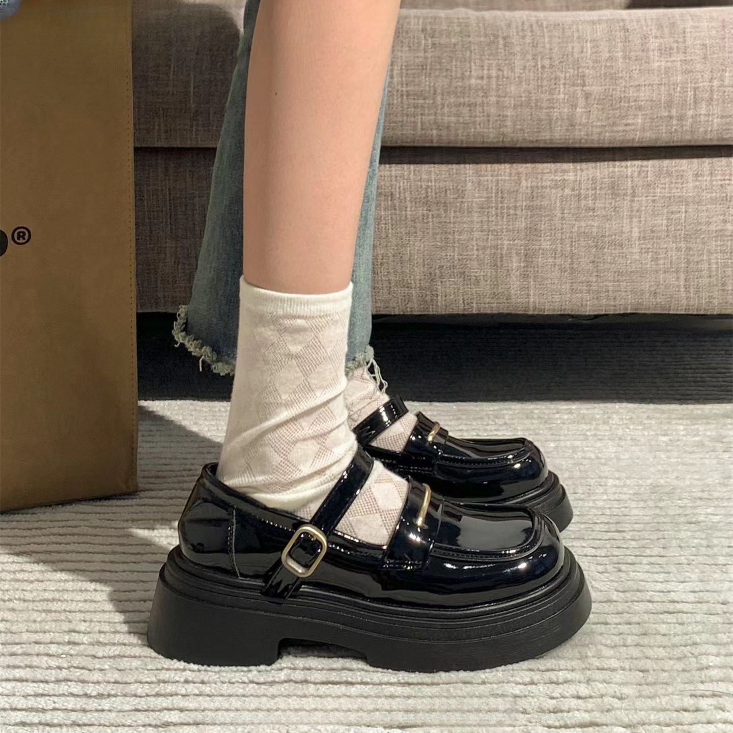 2025新款夏季黑色百搭圆头英伦风厚底小皮鞋女复古法式玛丽珍单鞋