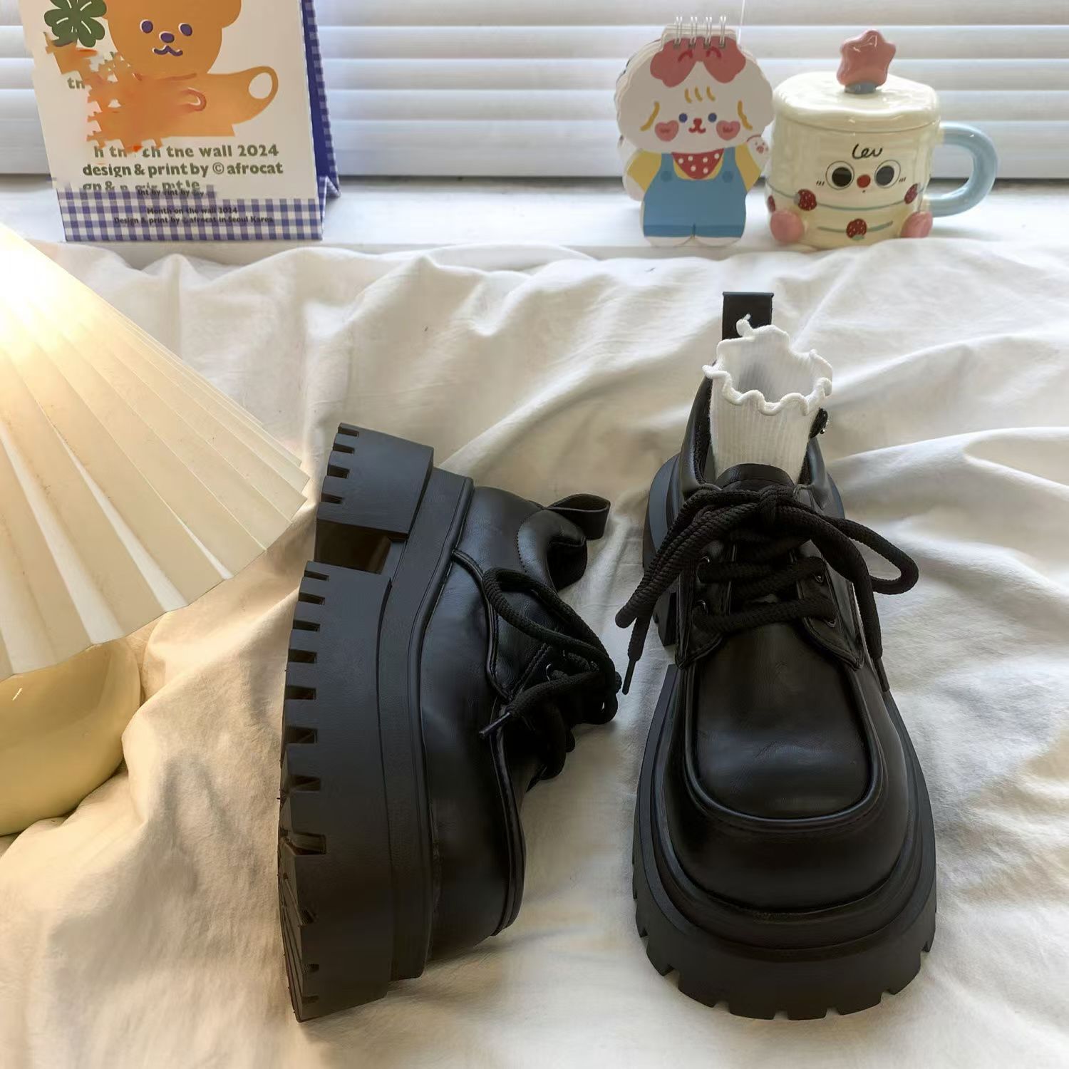 厚底百搭英伦学院风复古乐福单鞋网红时尚系带小皮鞋女秋新款