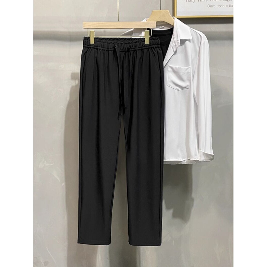 大码秋冬美式纯色西装裤子男高级感垂感直筒裤宽松阔腿小西裤