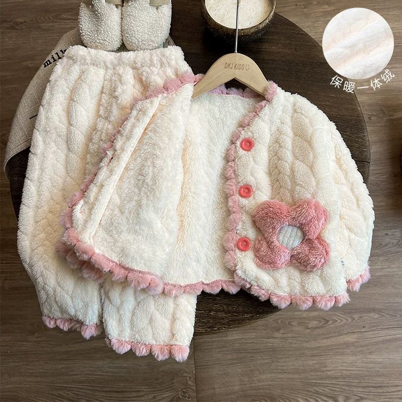 儿童睡衣冬季加厚女童加绒家居服秋冬款女宝宝珊瑚绒女孩保暖衣服