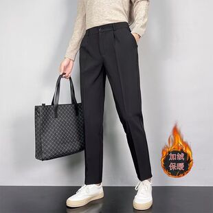 裤子男韩版九分西裤青年男士修身秋冬加绒加厚小脚宽松休闲长裤潮