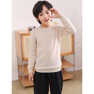 100%全纯羊毛衫打底衫男童秋冬款女童毛衣套头儿童针织衫纯色上衣