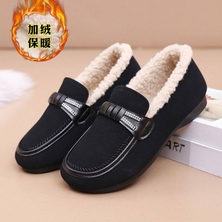 冬季新款女加厚休闲保暖妈妈鞋平底防滑一脚蹬加绒棉鞋,女鞋,传统布鞋,淘宝优惠券,粉丝福利购,淘宝优惠卷