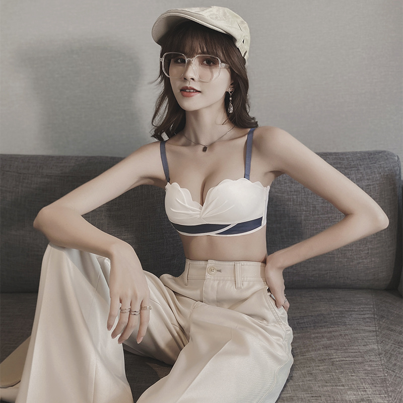 美背少女无钢圈文胸性感小胸聚拢无肩带调整型胸罩内衣套装女薄款