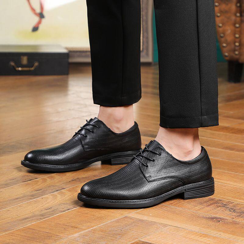 2025男式商务正装皮鞋粗跟圆头套脚爸爸鞋酒店公司上班男皮鞋纯皮