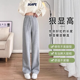 阔腿裤 高腰垂感显瘦棉小个子窄版 女秋冬宽松直筒卫裤 灰色运动裤