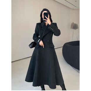 韩系赫本风气质外套女中长款冬天新款设计感小众收腰显瘦大衣