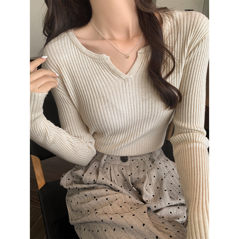 韩系氛围感穿搭领软糯长袖针织毛衣女秋冬修身显瘦毛衣