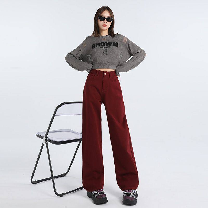 安哥拉红秋冬美式新款镰刀裤牛仔裤女简约宽松耐看潮流阔腿拖地裤,女装/女士精品,休闲裤,淘宝优惠券,粉丝福利购,淘宝优惠卷