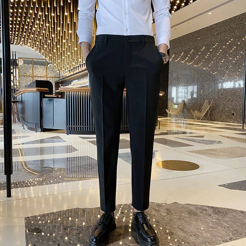 秋冬西裤男厚款垂感免烫修身职业男裤商务西装裤宽松正装直筒裤子