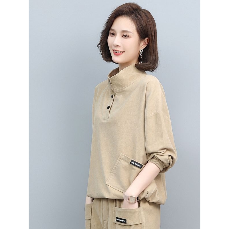 纯色灯芯绒上衣女2025年秋季新潮时尚优雅拉链立领宽松卫衣