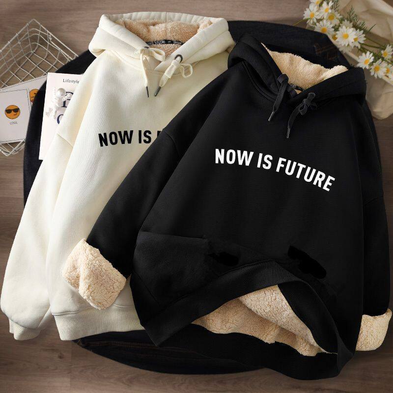 羊羔绒卫衣女秋冬季年新款黑色冬款加绒加厚外套连帽厚12