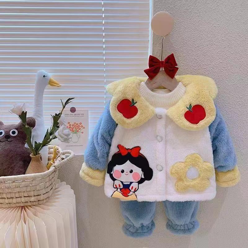 儿童珊瑚绒睡衣秋冬季加绒加厚法兰绒女童家居服女孩冬款宝宝套装
