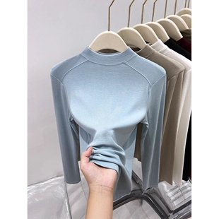 德绒打底衫女秋冬新款半高领保暖内搭可外穿长袖T恤修身显瘦上衣
