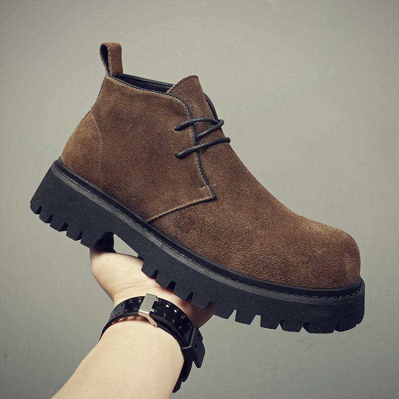 高帮皮鞋男秋季新款复古厚底增高翻毛皮马丁靴真皮中帮短靴子,流行男鞋,马丁靴,淘宝优惠券,粉丝福利购,淘宝优惠卷