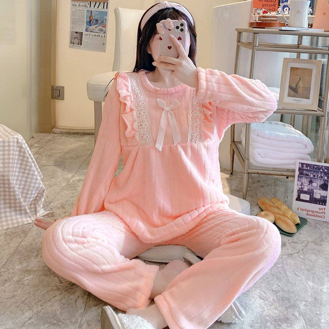 秋冬珊瑚绒睡衣女冬季保暖加厚加绒毛绒冬款法兰绒冬天家居服套装