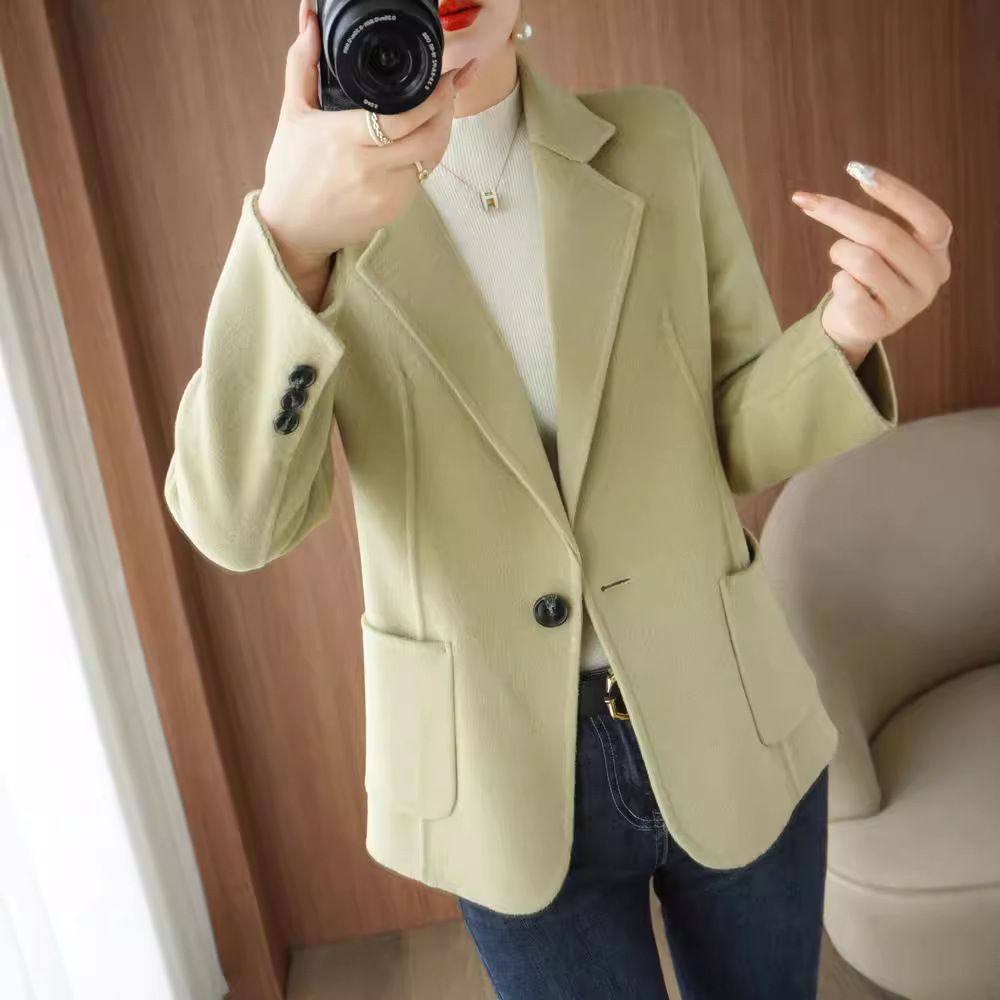 秋冬新双面羊绒大衣女时尚短款西装领韩版羊毛气质外套小个子