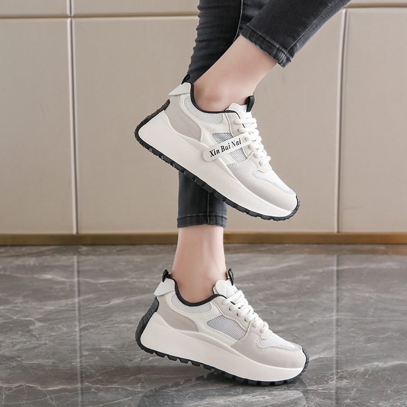 女士厚底轻便运动鞋新款夏季休闲女鞋软底跑鞋增高透气防臭网面鞋