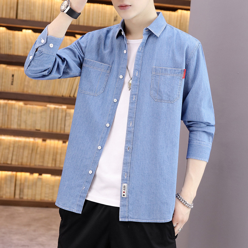 牛仔衬衫男长袖韩版潮流男装工装衬衣宽松日系秋季休闲外套男女款