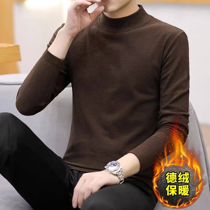 加绒双面德绒半高领打底衫男士内搭男款保暖长袖T恤打底衫男潮