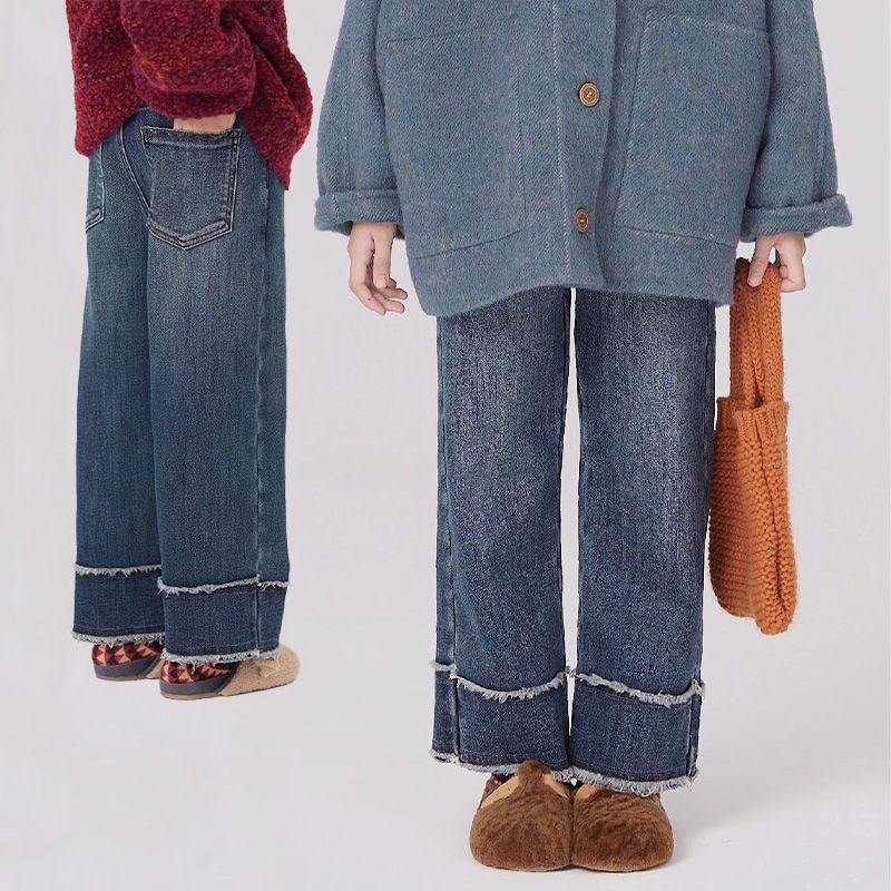 女童加绒牛仔裤大童女孩秋冬新款洋气加厚阔腿裤儿童一体宽松裤子,女装/女士精品,大码裤装,淘宝优惠券,粉丝福利购,淘宝优惠卷