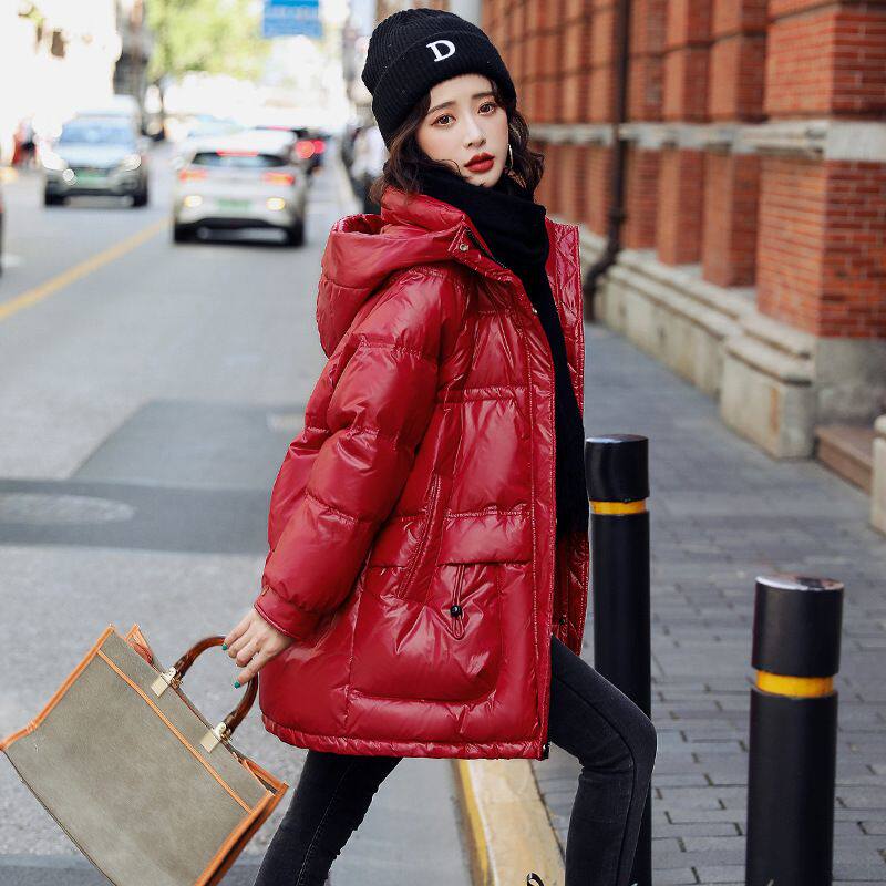 羽绒服女中长款2026冬季新款女装韩版小个子加厚白鸭绒外套亮面潮