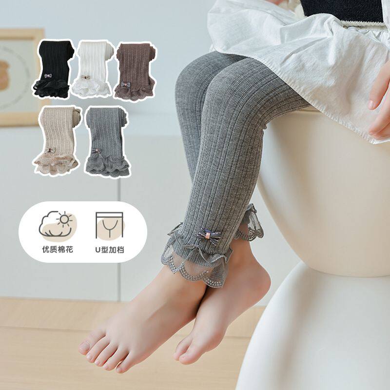 女童秋装洋气运动春秋款花边打底裤中大童外穿弹力宝宝长裤子