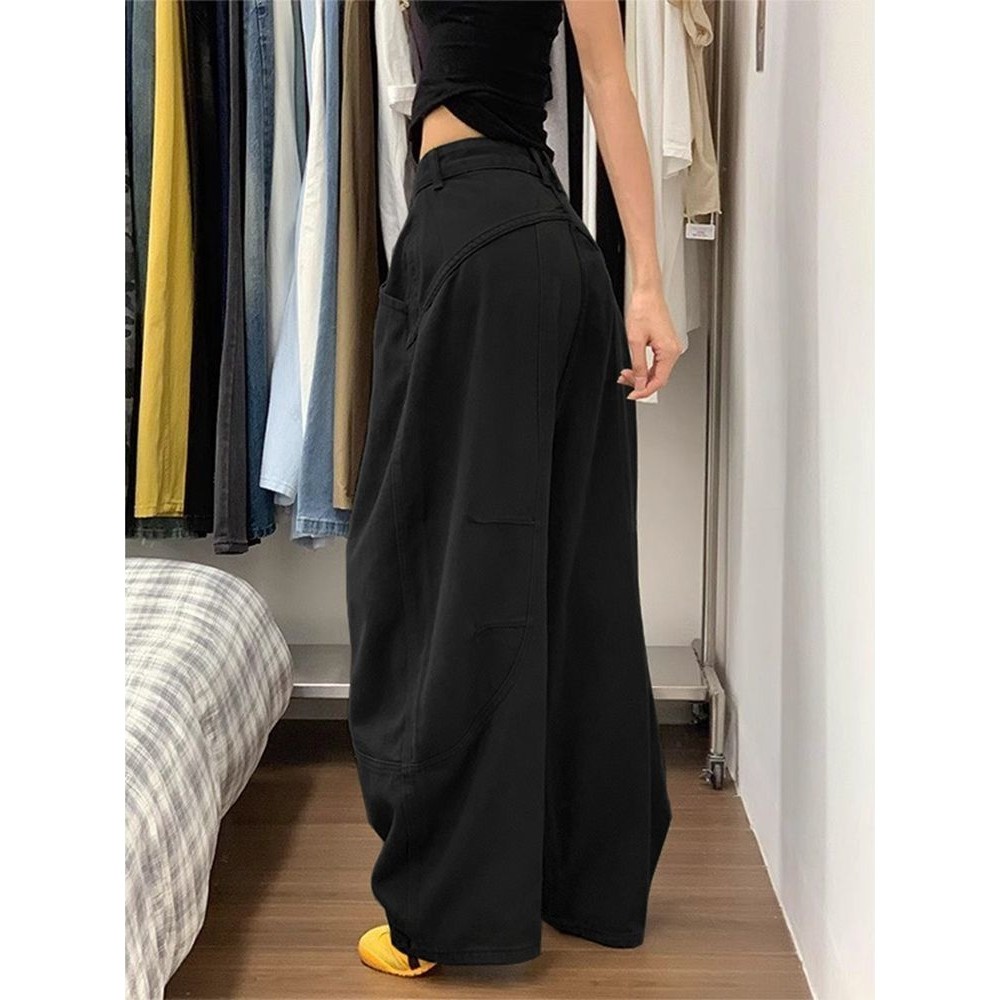 美式黑色廓形弯刀牛仔裤女秋冬新款高腰宽松阔腿显瘦百搭拖地,女装/女士精品,卫裤,淘宝优惠券,粉丝福利购,淘宝优惠卷