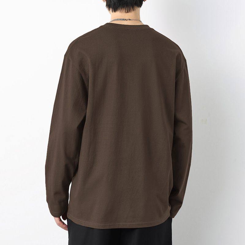 260g美式重磅纯棉长袖t恤男圆领内搭打底衫Oversize纯色秋衣小衫