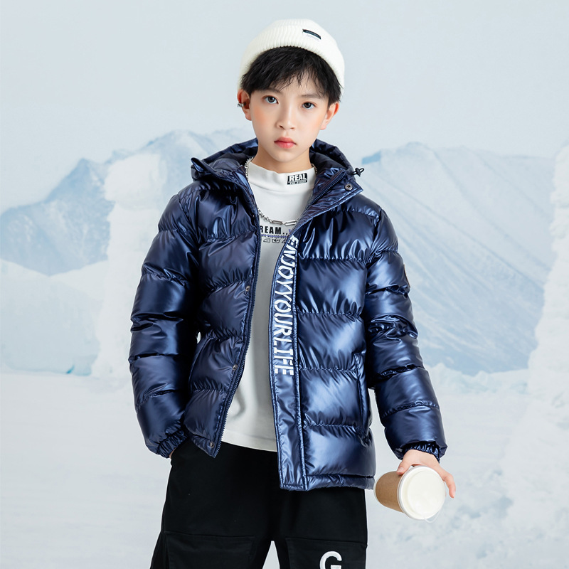 男童棉服冬装中大童羽绒棉加厚保暖棉衣儿童连帽棉袄亮面免洗外套