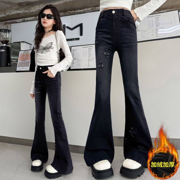女童喇叭裤秋冬新款儿童秋季牛仔裤女孩中大童黑色加绒微喇长裤子,女装/女士精品,大码裤装,淘宝优惠券,粉丝福利购,淘宝优惠卷