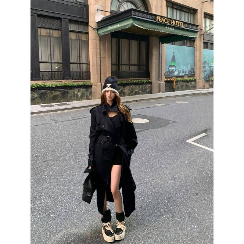 2025早秋新款美式复古个性显瘦日杂系中古款藏青休闲气质长风衣女,女装/女士精品,毛呢外套,淘宝优惠券,粉丝福利购,淘宝优惠卷