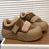休闲板鞋 冬季 时尚 加绒雪地靴新款 厚底圆头毛毛鞋 女百搭魔术贴棉鞋