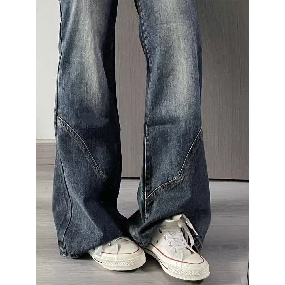 大码加绒加厚阔腿牛仔裤女秋冬新款设计高腰直筒宽松显瘦裤子