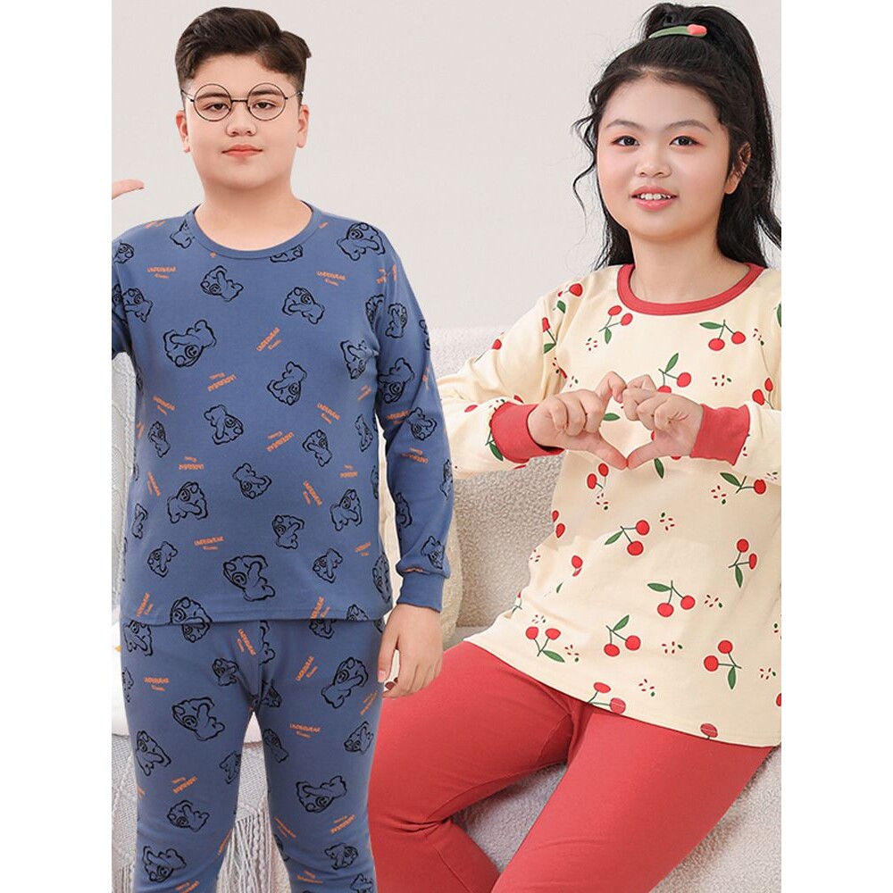 胖男童秋衣秋裤儿童内衣套装纯棉大童男女孩加肥加大码棉毛衫