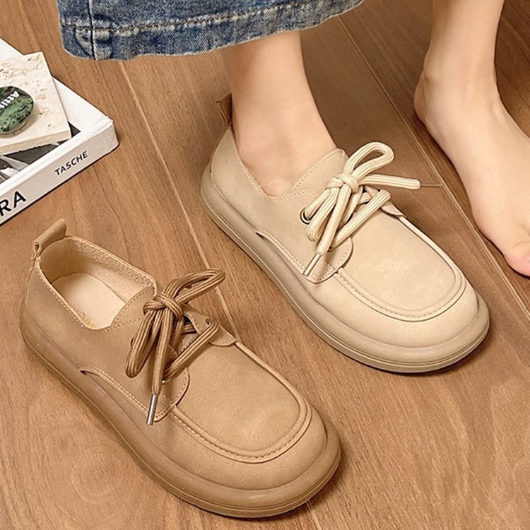 系带小皮鞋女春季新款英伦风休闲软底乐福鞋百搭豆豆单鞋女鞋