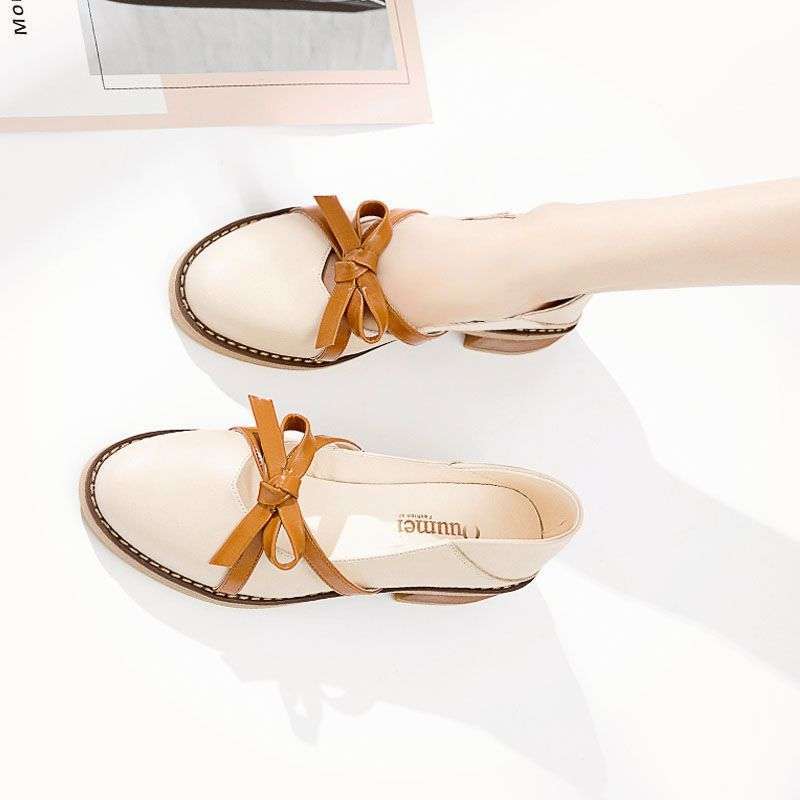 2025年春季新款单鞋女学生平底百搭浅口小皮鞋蝴蝶结玛丽珍鞋子女