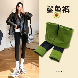 高腰加绒提臀鲨鱼裤 女外穿秋冬加绒摩卡黑常规 紧身显瘦收腹打底裤