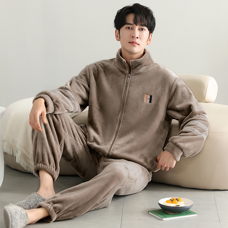睡衣男士秋冬季珊瑚绒加厚款保暖法兰绒加绒冬天冬款男家居服套装