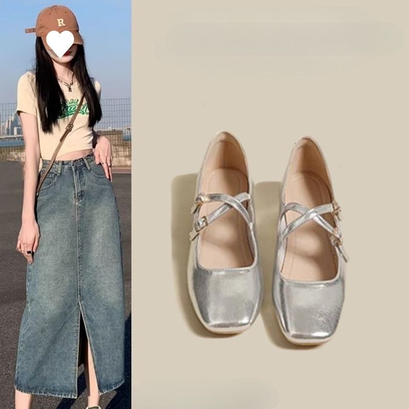 法式玛丽珍鞋女方头银色仙女鞋温柔单鞋2025新款春款英伦风小皮鞋