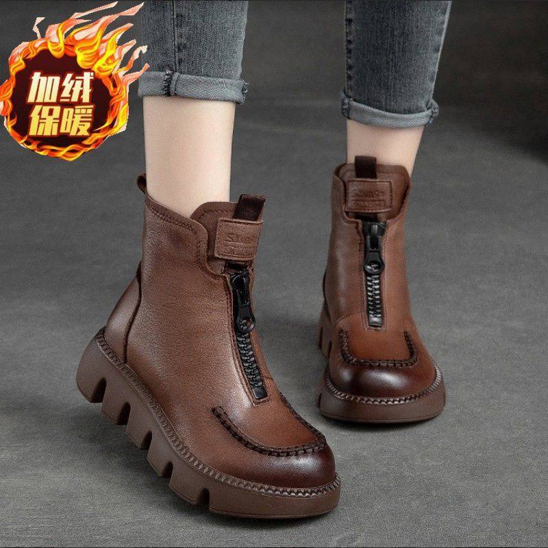 厚底马丁靴女冬季新款复古松糕短靴前拉链防滑加绒棉靴女,女鞋,马丁靴,淘宝优惠券,粉丝福利购,淘宝优惠卷