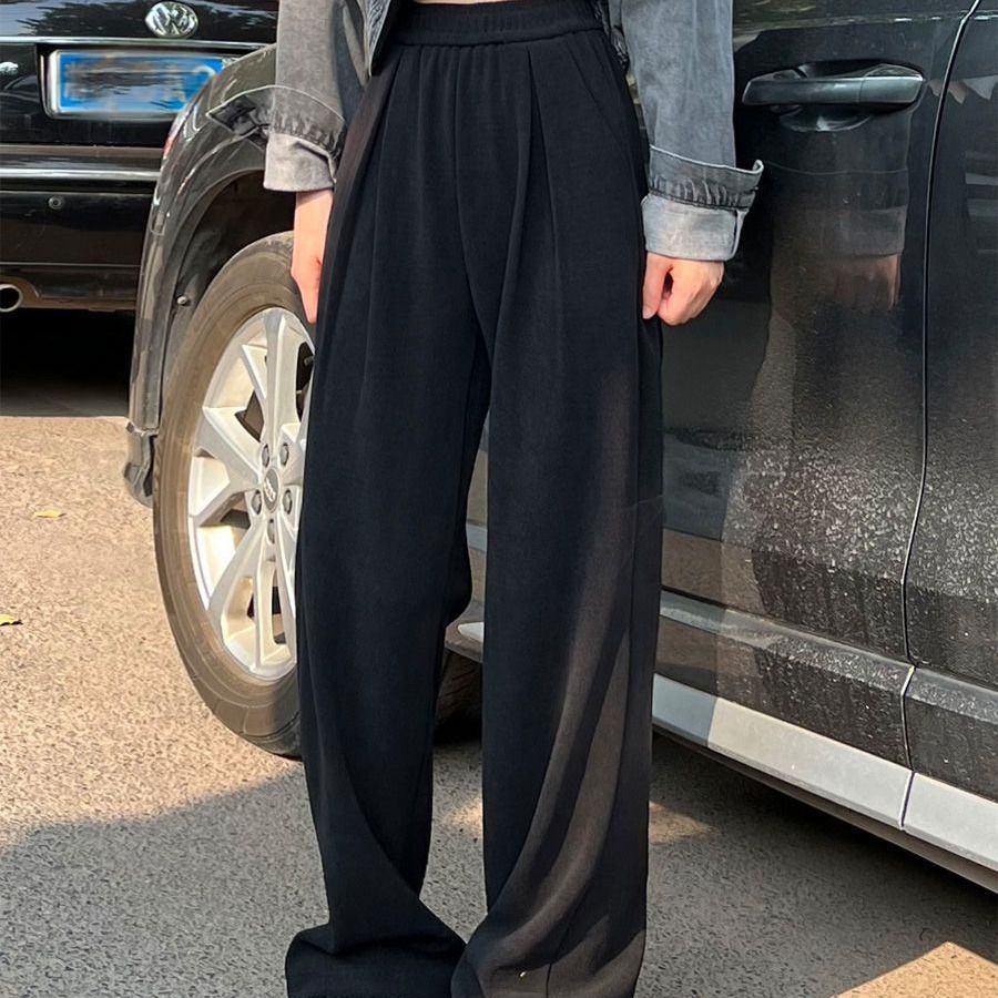黑色阔腿裤女春秋新款高腰垂感西装裤宽松休闲显瘦拖地直筒长裤子